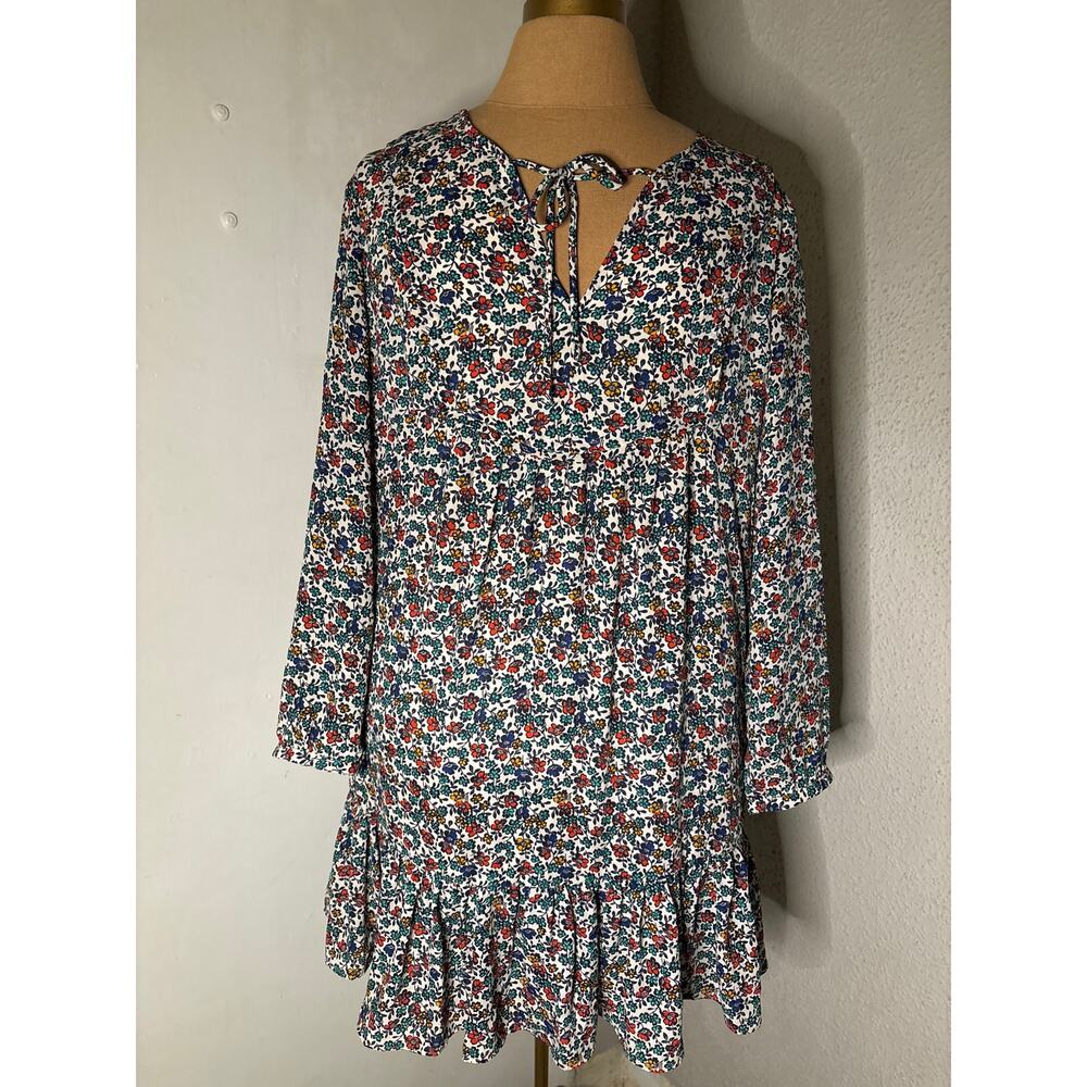 J. Crew Floral Print V- Neck with tie Boho Dress S Prairie Core Granny Coquette
